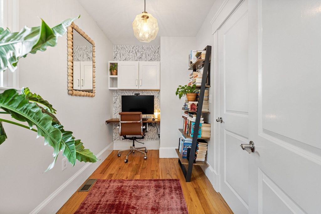 Home Office, Interior, Pendant Lights, Wood Texture Flooring