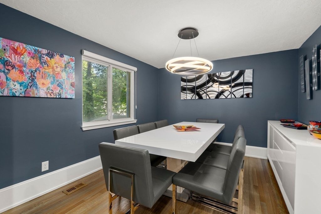 Dining room, Interior, Pendant Lights, Wood Texture Flooring