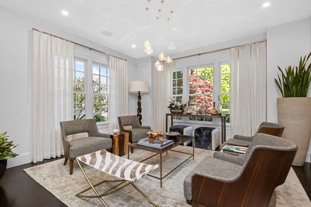 Fireplace, Interior, Living room, Pendant Lights, Recessed Lighting, Wood Texture Flooring