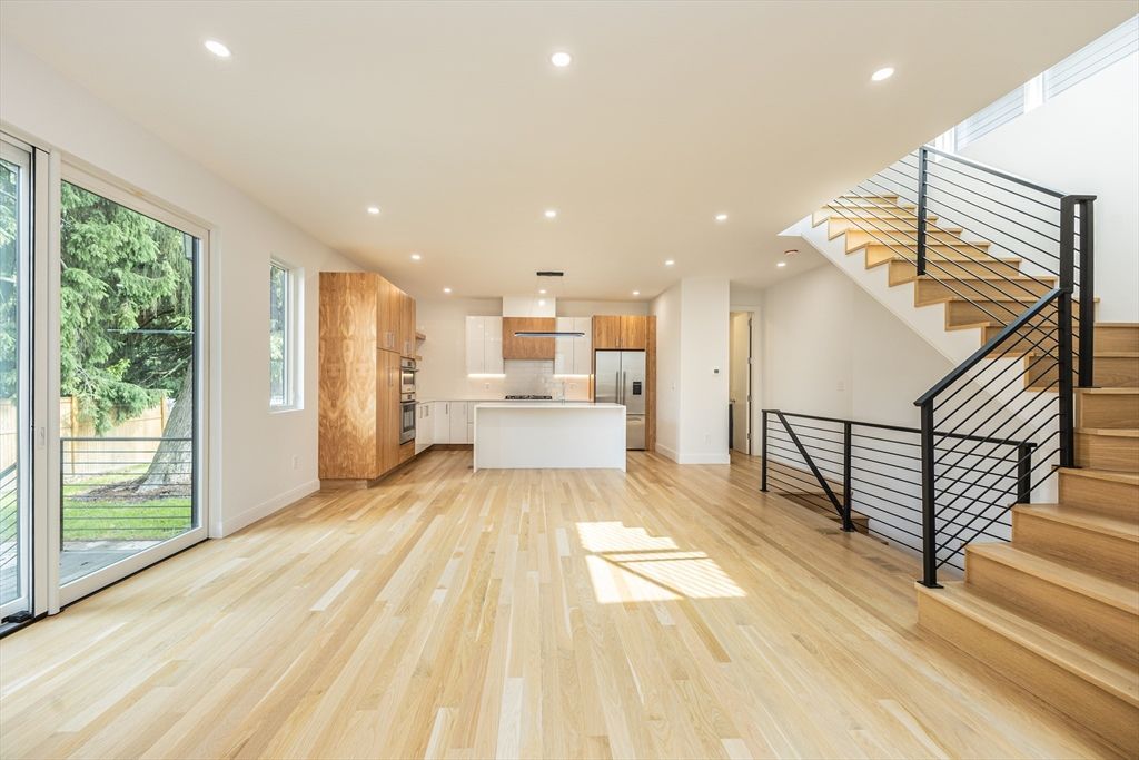 Interior, Kitchen, Pendant Lights, Recessed Lighting, Wood Texture Flooring