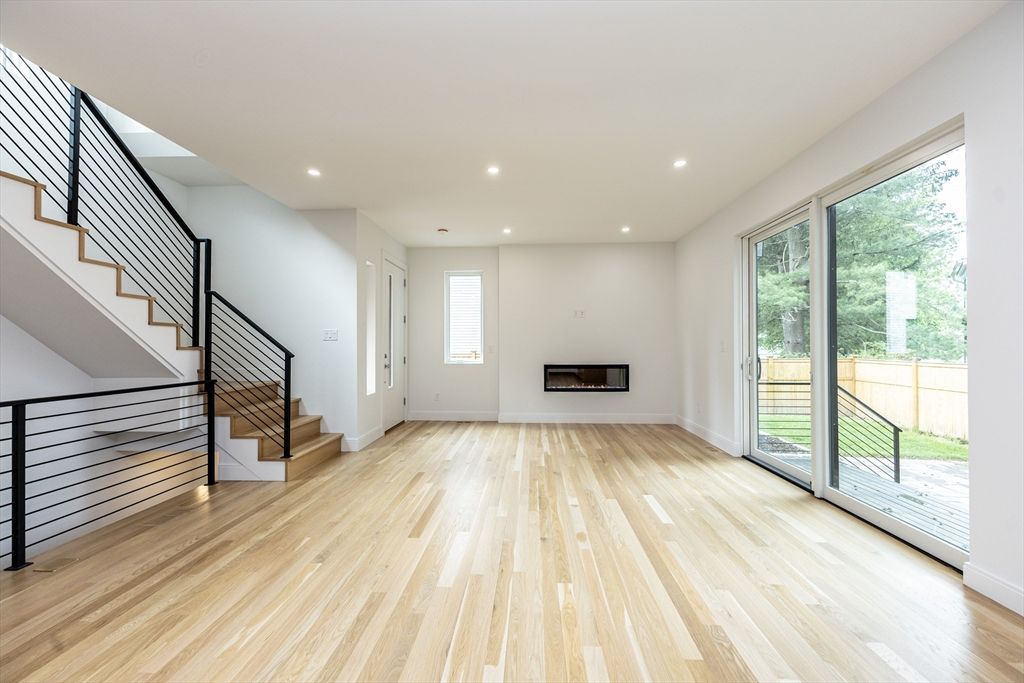 Empty room, Fireplace, Interior, Recessed Lighting, Wood Texture Flooring
