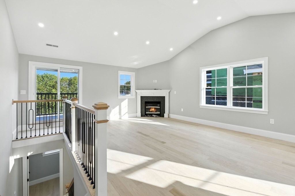 Fireplace, Interior, Recessed Lighting, Wood Texture Flooring