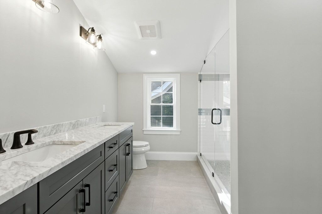 Bathroom, Dual Sink Vanities, Glass Shower, Interior, Recessed Lighting