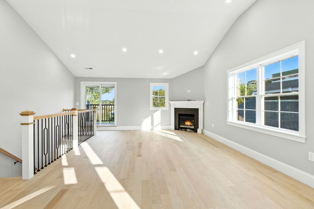 Empty room, Fireplace, Interior, Recessed Lighting, Wood Texture Flooring