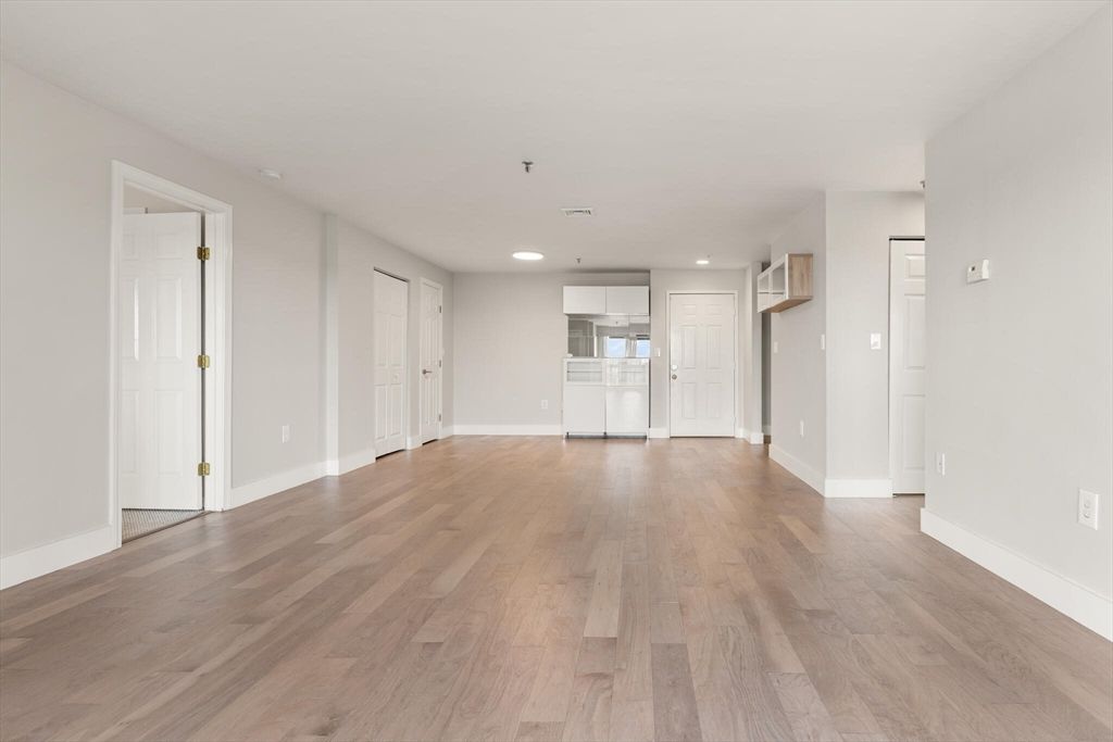 Empty room, Interior, Kitchen, Recessed Lighting, Wood Texture Flooring