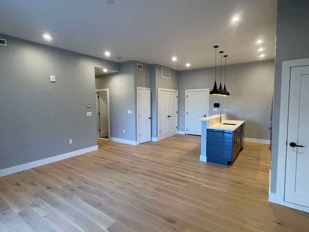 Interior, Kitchen, Pendant Lights, Recessed Lighting, Wood Texture Flooring