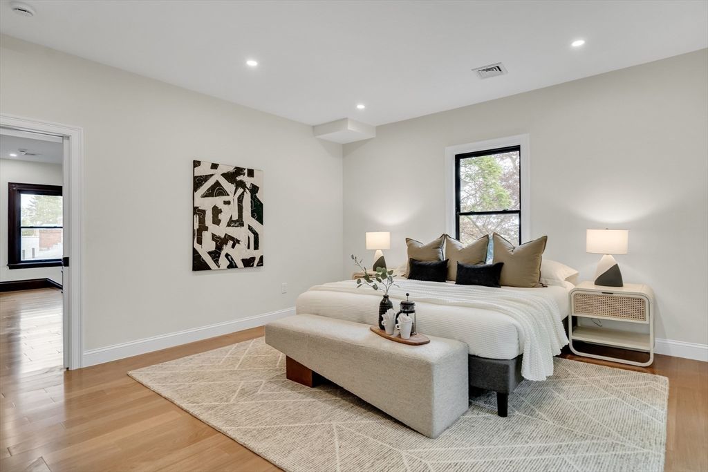 Bedroom, Interior, Recessed Lighting, Wood Texture Flooring