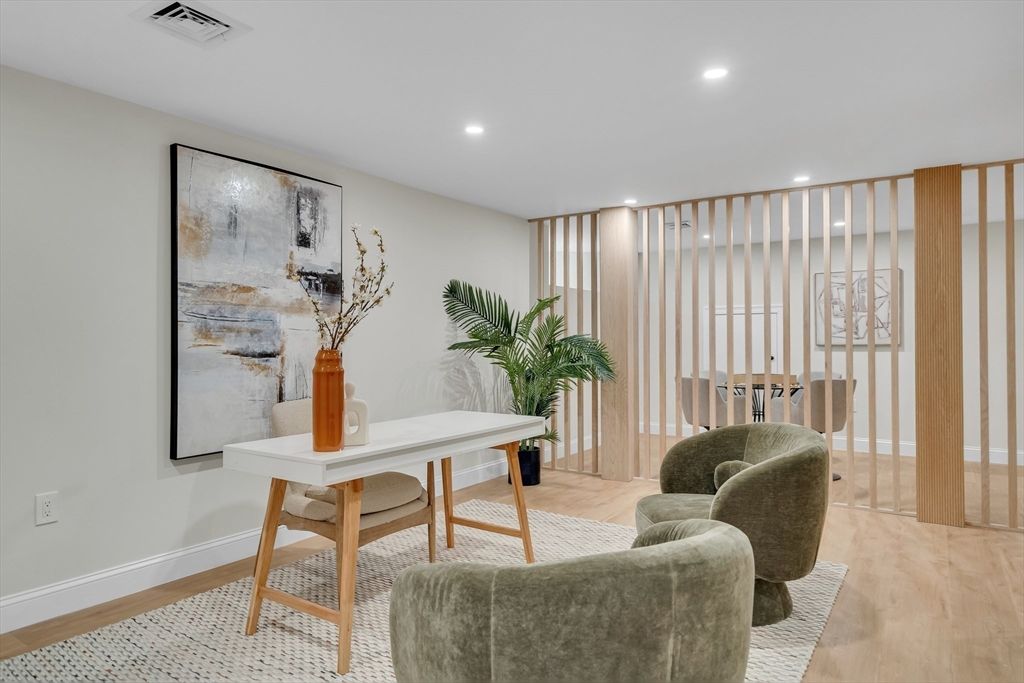 Dining room, Interior, Recessed Lighting, Wood Texture Flooring