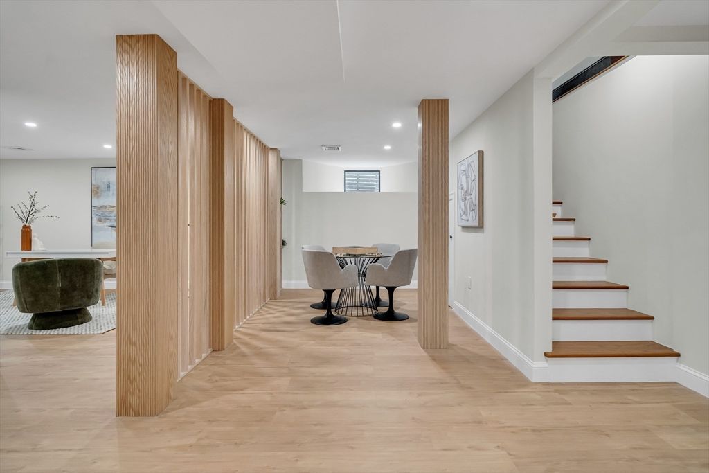 Dining room, Interior, Recessed Lighting, Wood Texture Flooring