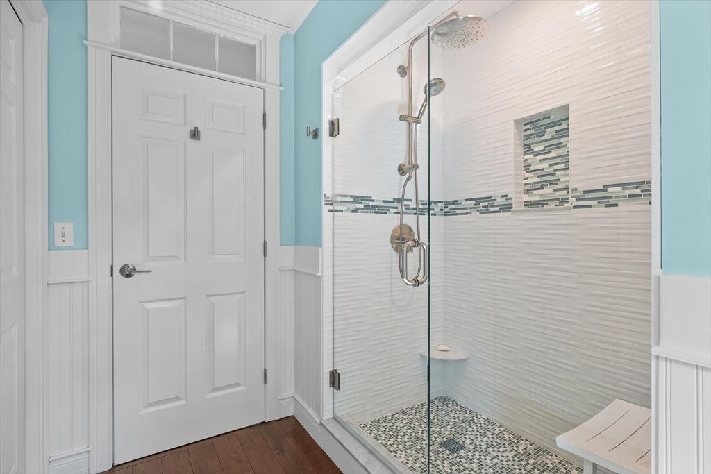 Bathroom, Glass Shower, Interior, Wood Texture Flooring