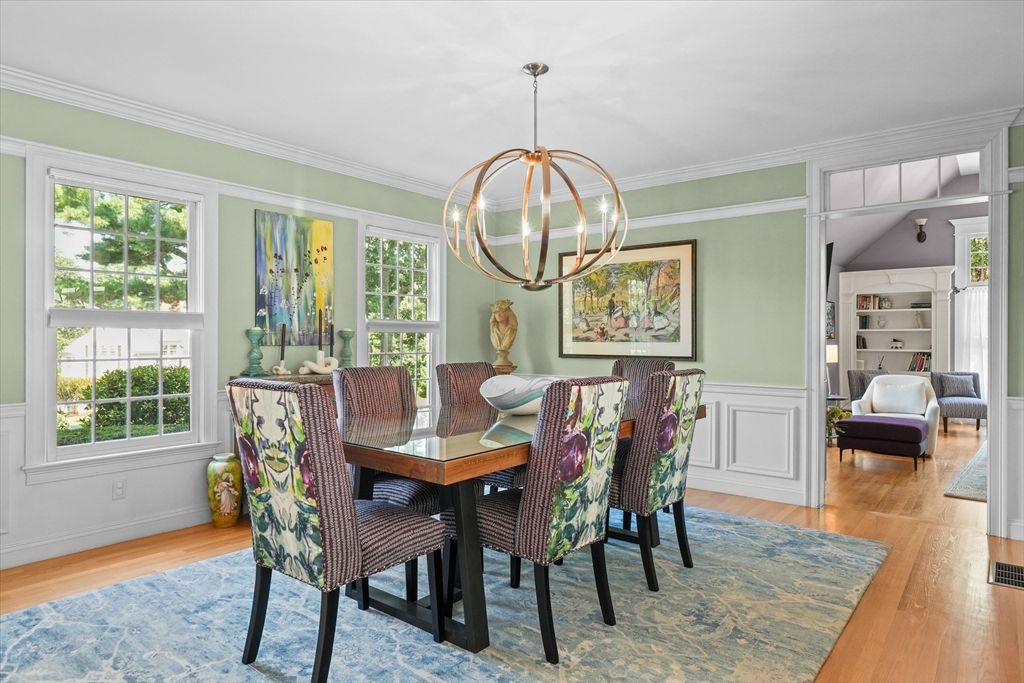 Dining room, Interior, Pendant Lights, Wood Texture Flooring