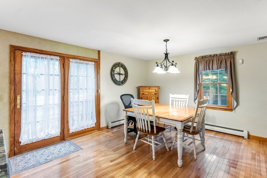 Dining room, Interior, Pendant Lights, Wood Texture Flooring