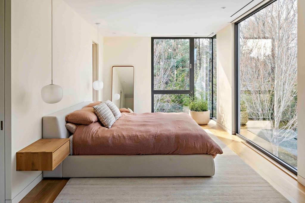 Bedroom, Interior, Pendant Lights, Wood Texture Flooring
