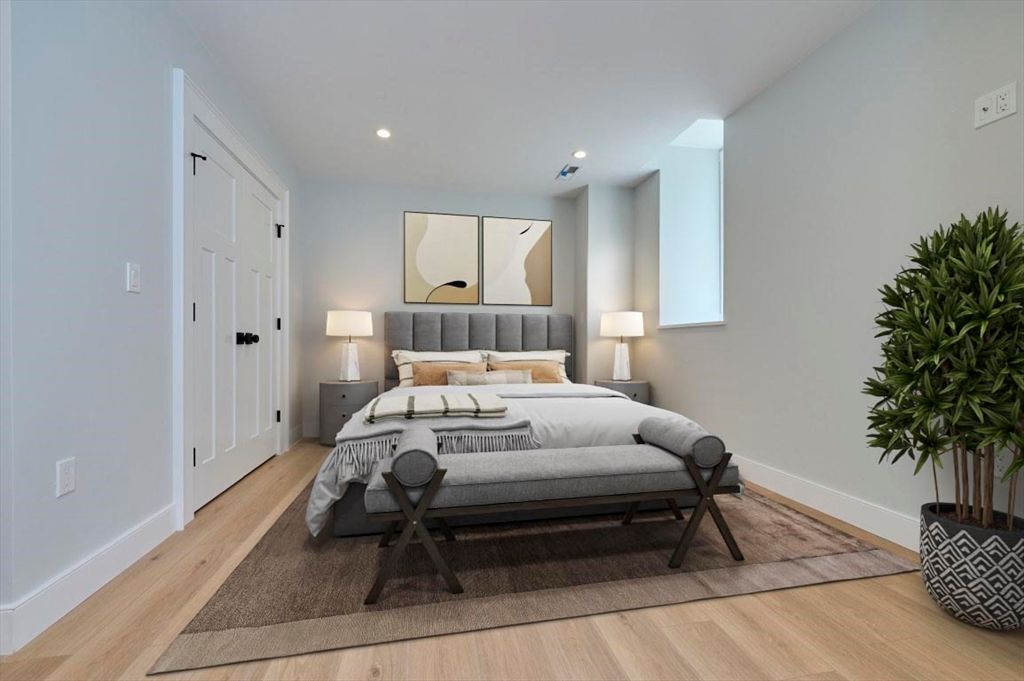 Bedroom, Interior, Recessed Lighting, Wood Texture Flooring