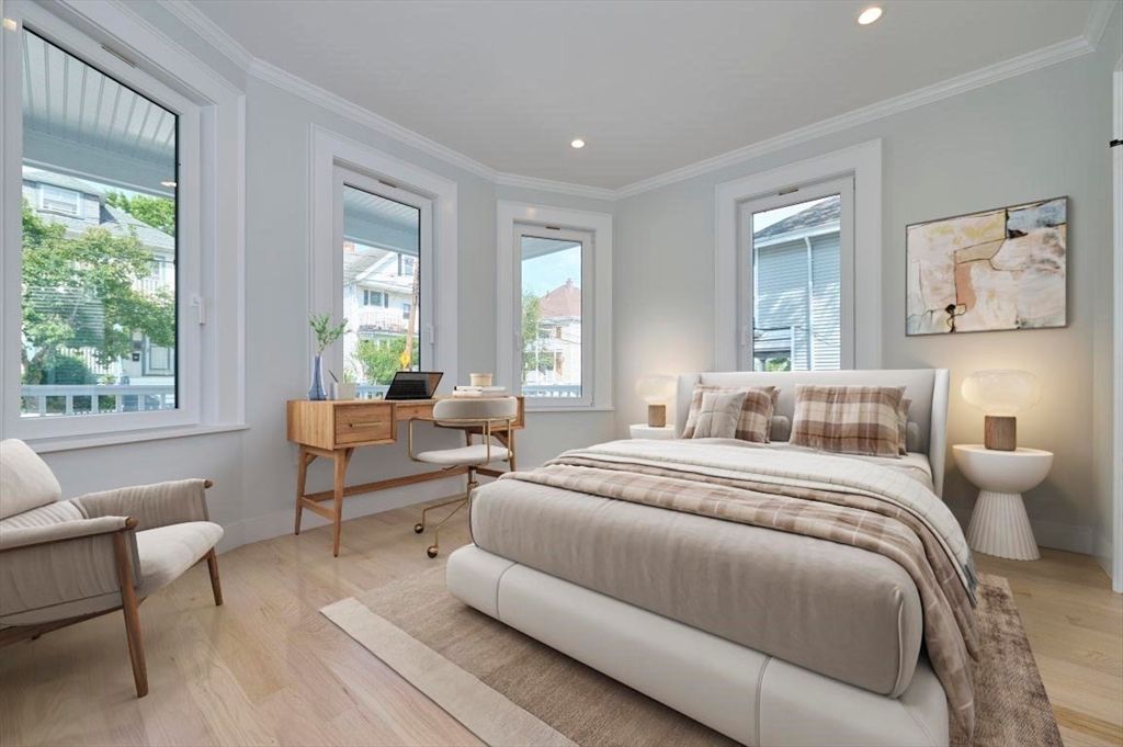 Bedroom, Home Office, Interior, Recessed Lighting, Wood Texture Flooring
