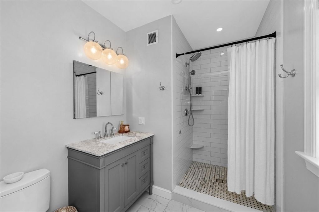Bathroom, Glass Shower, Interior, Marble, Recessed Lighting