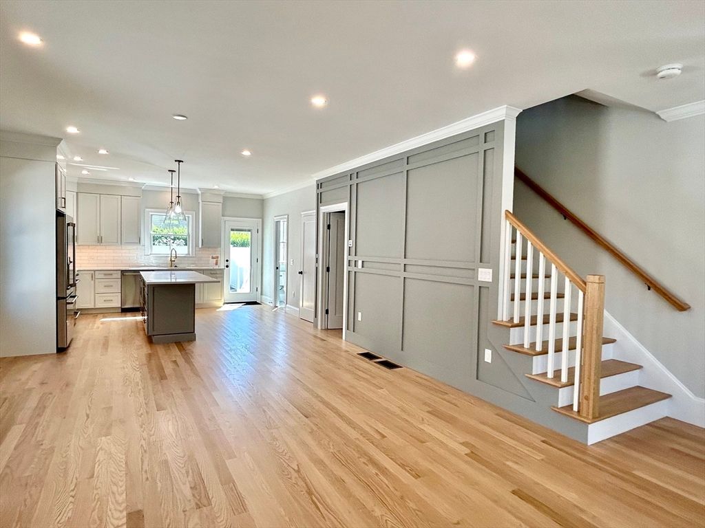 Interior, Kitchen, Pendant Lights, Recessed Lighting, Wood Texture Flooring
