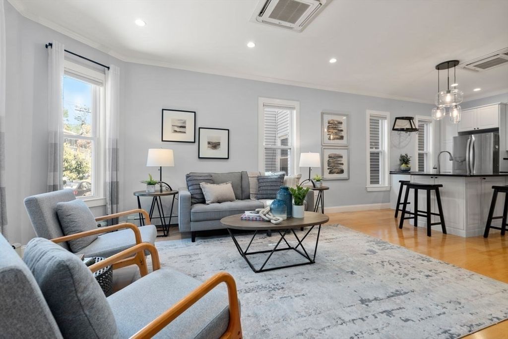 Interior, Kitchen, Living room, Pendant Lights, Recessed Lighting, Stainless Steel Appliances, Wood Texture Flooring