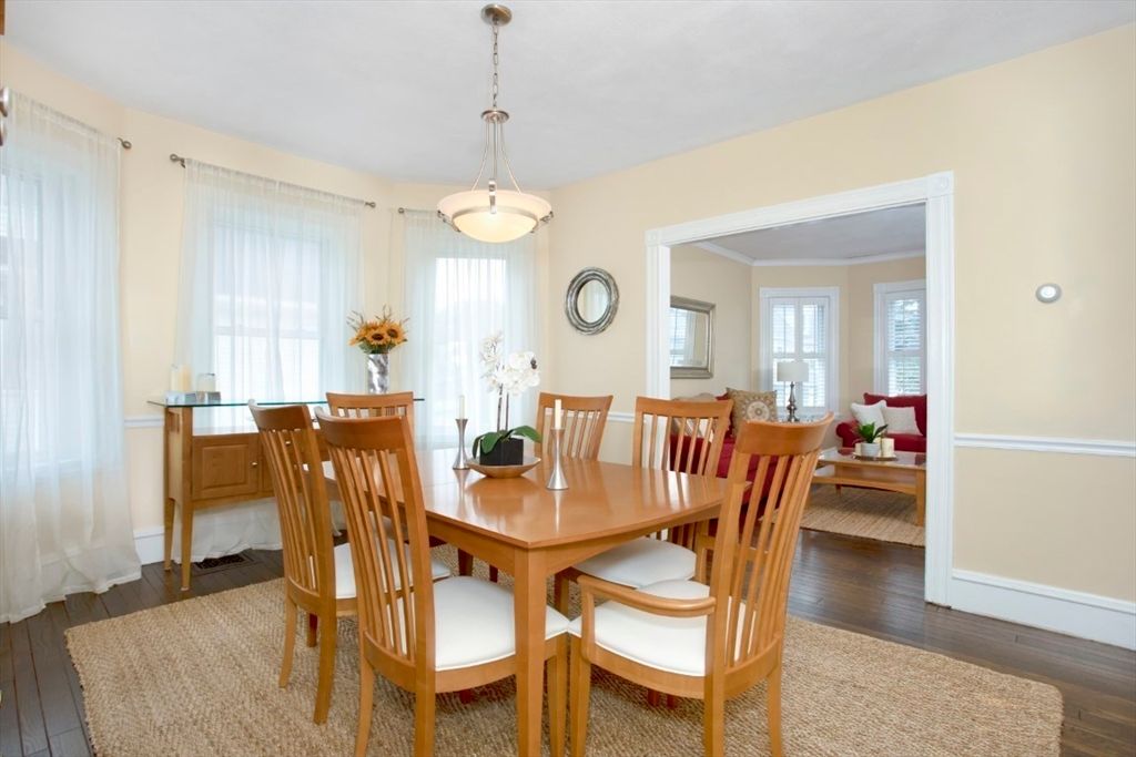 Dining room, Interior, Pendant Lights, Wood Texture Flooring