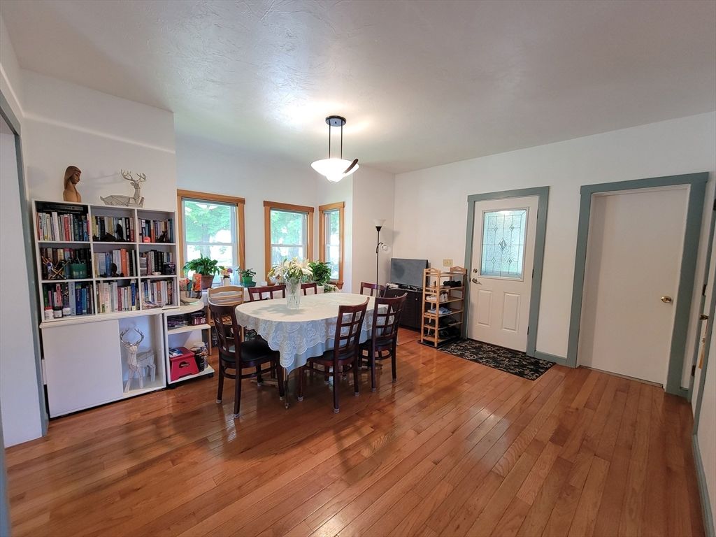 Dining room, Interior, Pendant Lights, Wood Texture Flooring
