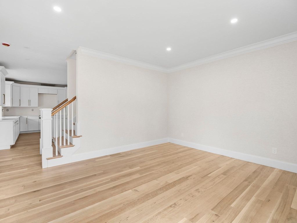 Empty room, Interior, Kitchen, Recessed Lighting, Wood Texture Flooring