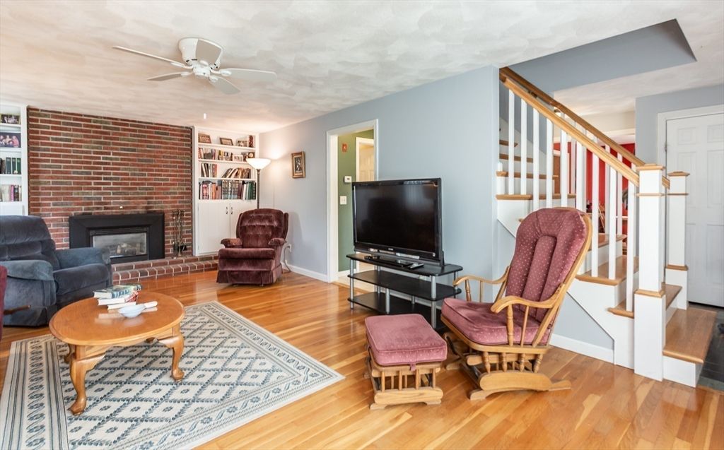 Fireplace, Interior, Living room, Stone Walls, Wood Texture Flooring