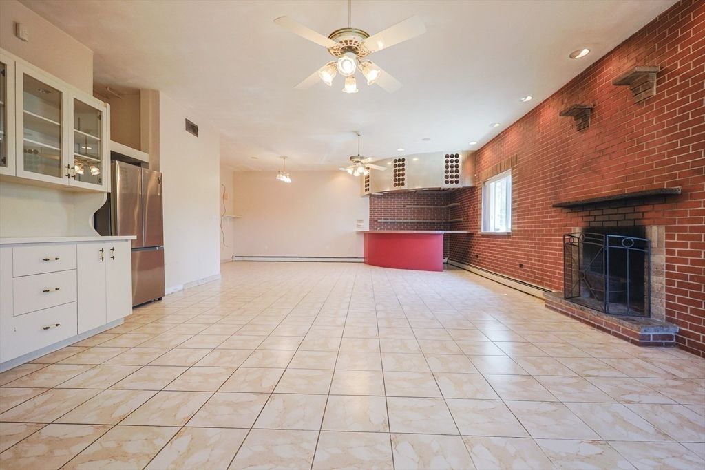 Fireplace, Interior, Recessed Lighting, Stone Walls