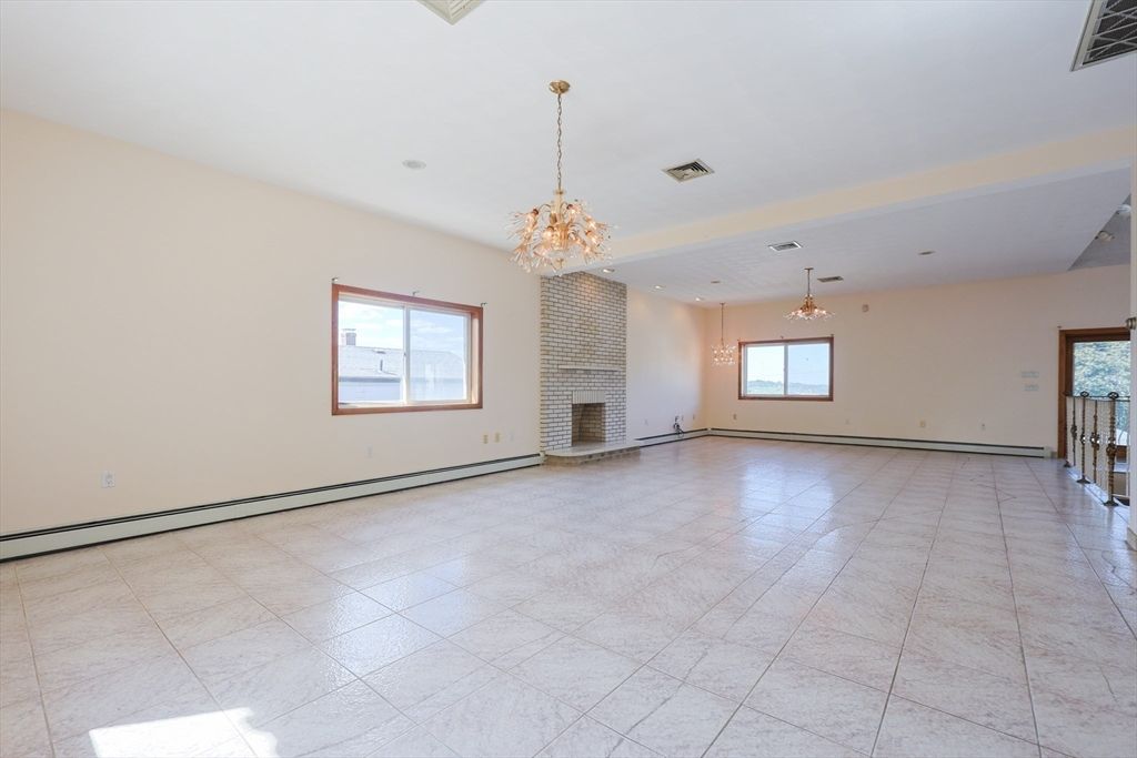Chandelier, Empty room, Fireplace, Interior, Recessed Lighting
