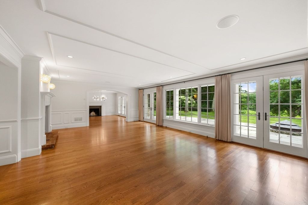 Empty room, Fireplace, Interior, Recessed Lighting, Wood Texture Flooring