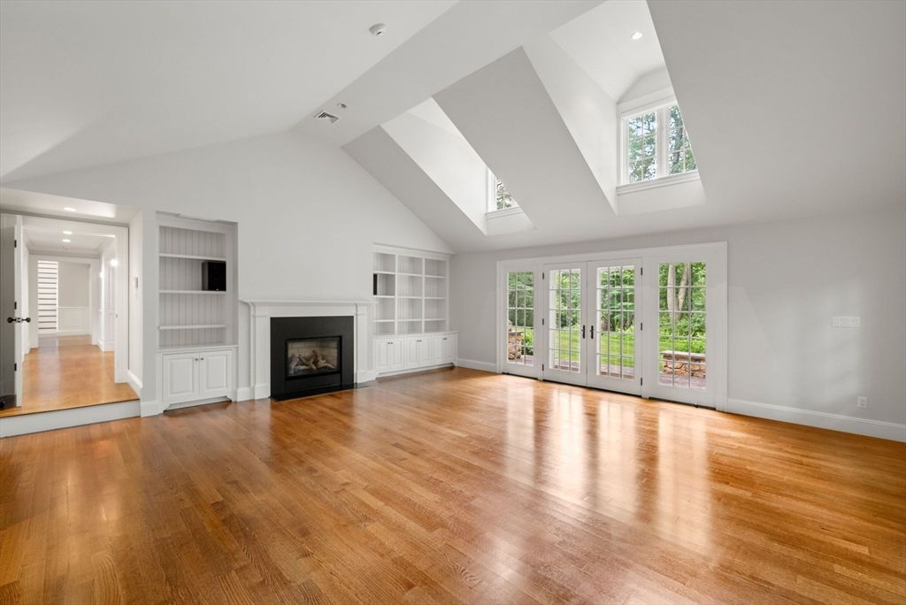 Empty room, Fireplace, Interior, Recessed Lighting, Wood Texture Flooring