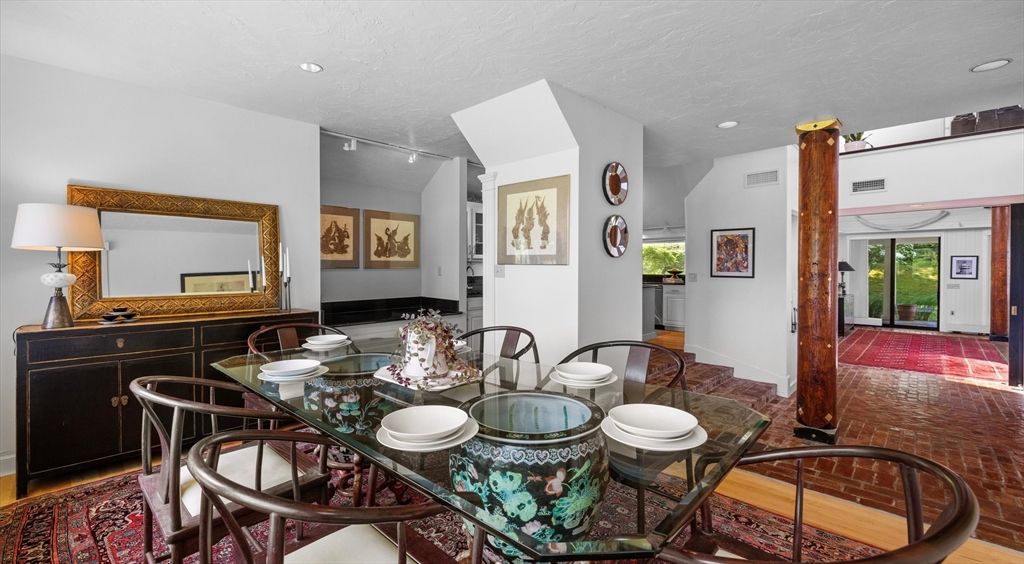 Dining room, Interior, Recessed Lighting, Wood Texture Flooring