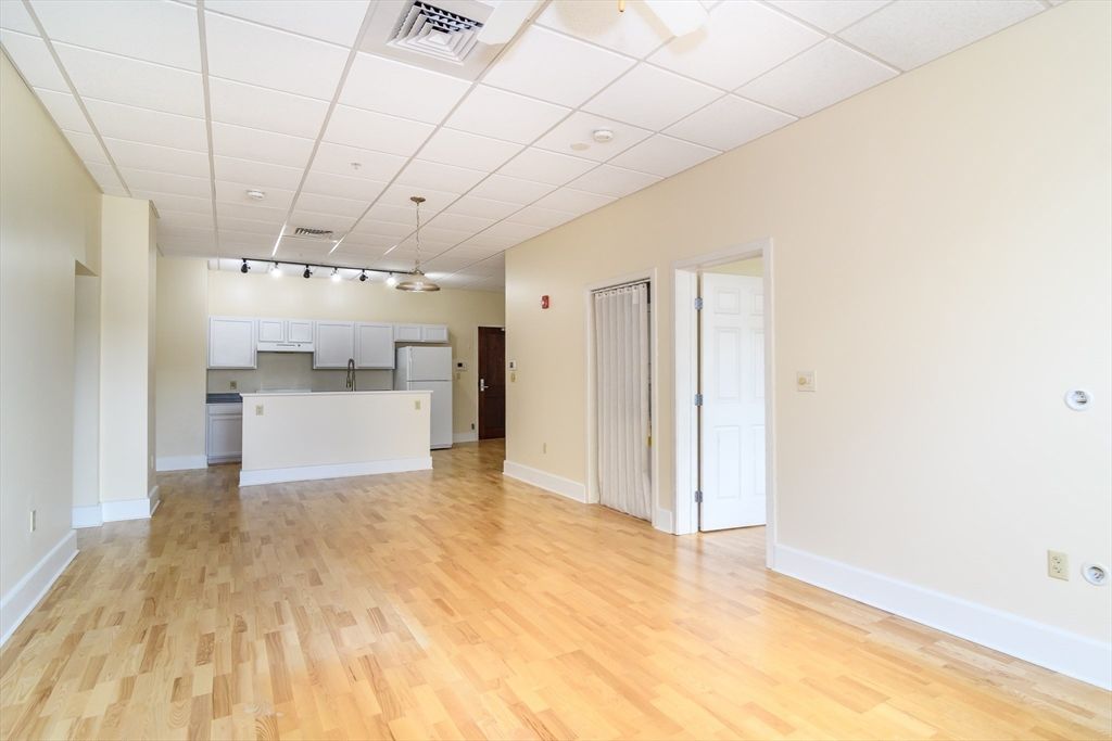 Empty room, Interior, Kitchen, Pendant Lights, Wood Texture Flooring