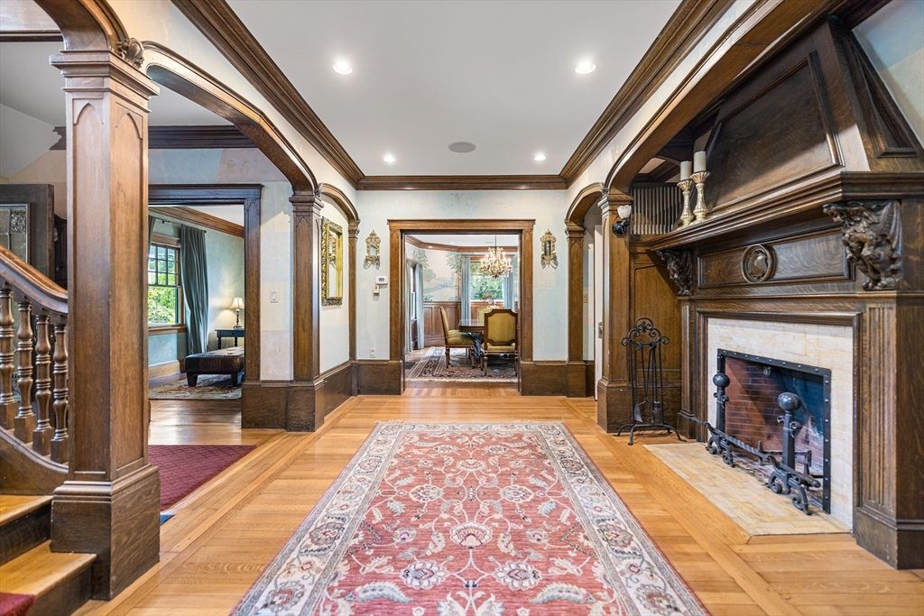 Fireplace, Interior, Recessed Lighting, Wood Texture Flooring