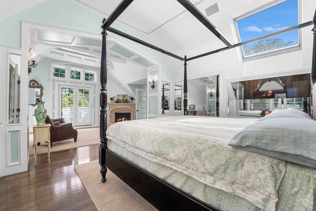 Bedroom, Fireplace, Glass Ceilings, Interior, Wood Texture Flooring