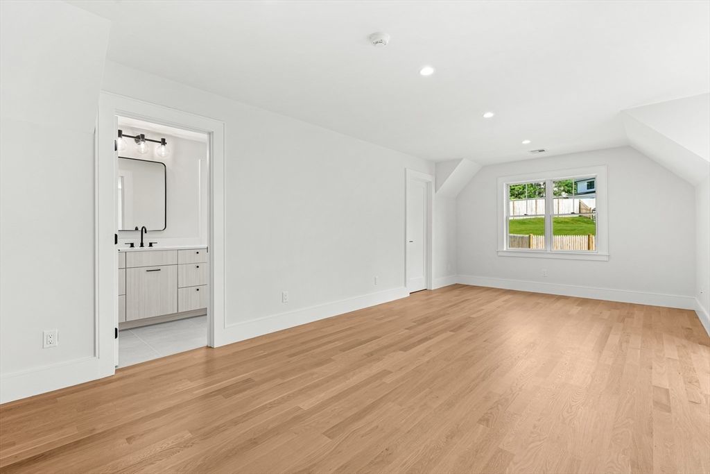 Bathroom, Empty room, Interior, Recessed Lighting, Wood Texture Flooring
