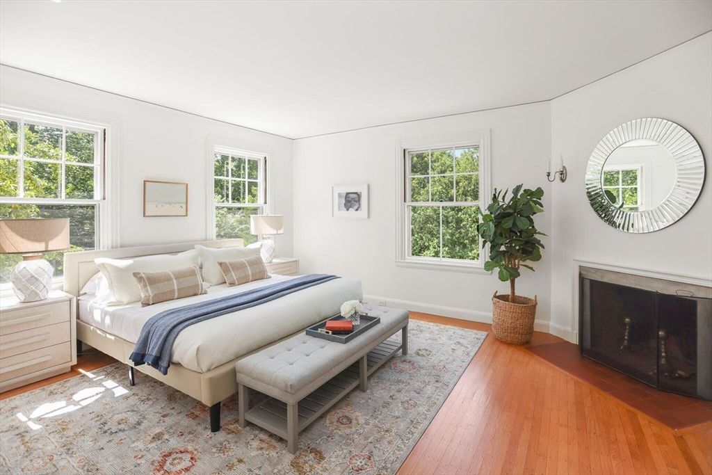 Bedroom, Fireplace, Interior, Wood Texture Flooring