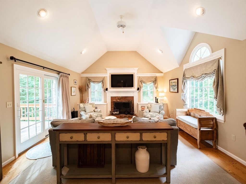 Fireplace, Interior, Recessed Lighting, Wood Texture Flooring