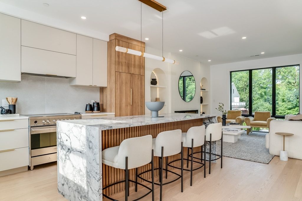 Interior, Kitchen, Living room, Pendant Lights, Recessed Lighting, Stainless Steel Appliances, Wood Texture Flooring