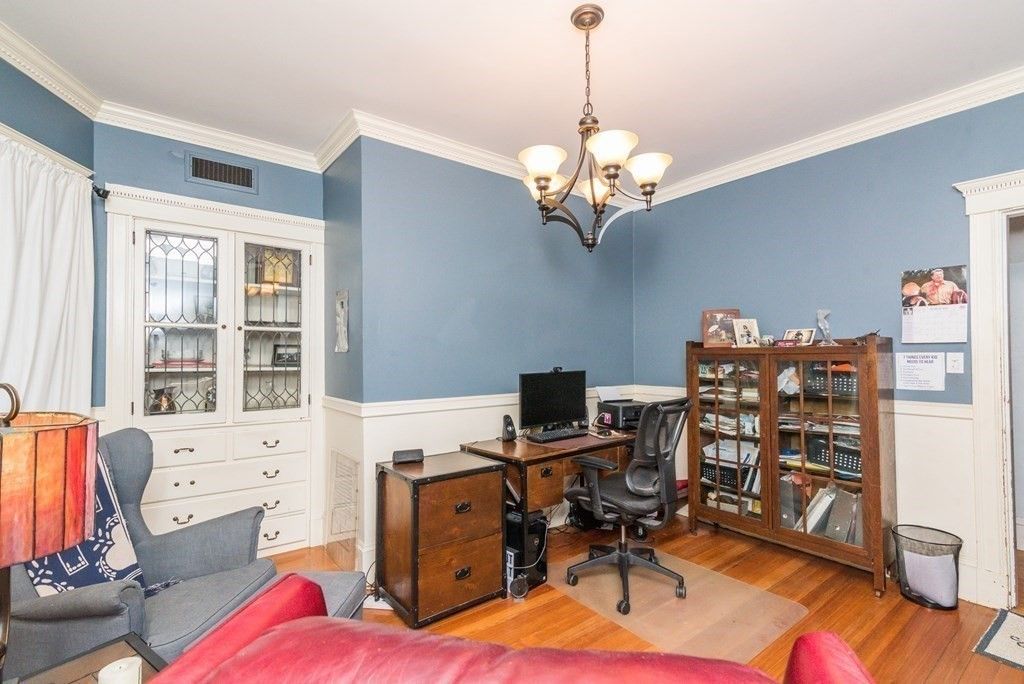 Chandelier, Home Office, Interior, Wood Texture Flooring