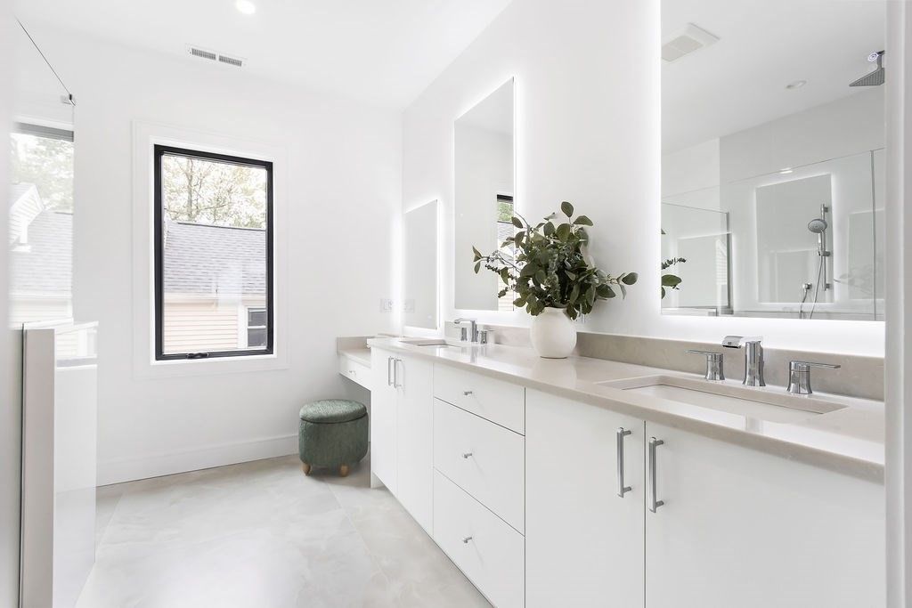 Bathroom, Dual Sink Vanities, Interior, Marble, Recessed Lighting