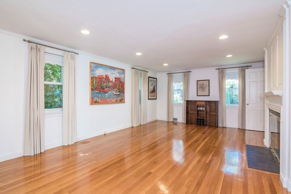 Empty room, Fireplace, Interior, Recessed Lighting, Wood Texture Flooring