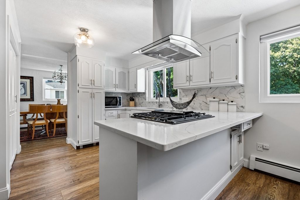 Dining room, Interior, Kitchen, Stainless Steel Appliances, Wood Texture Flooring
