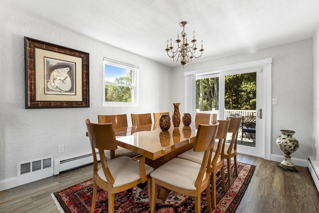 Chandelier, Dining room, Interior, Wood Texture Flooring