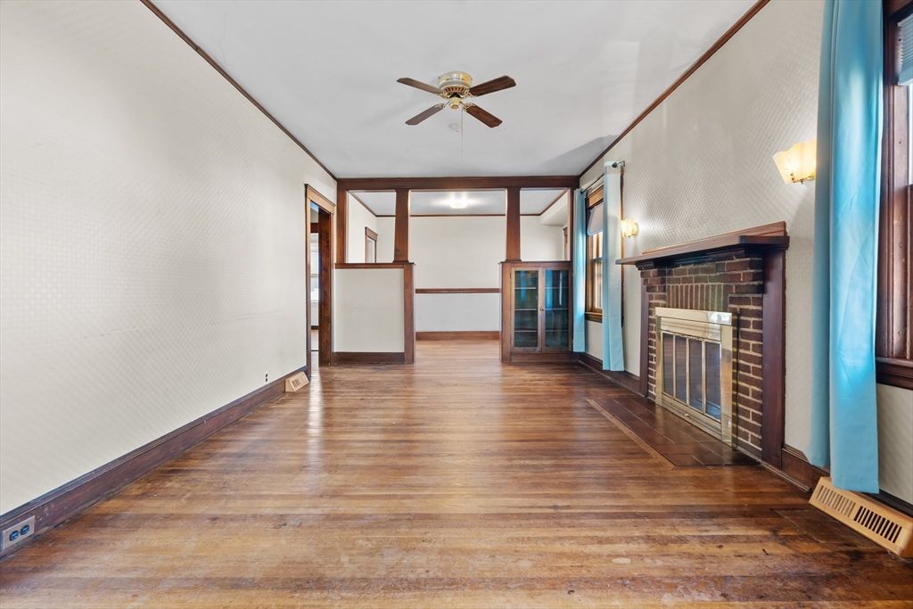 Empty room, Fireplace, Interior, Wood Texture Flooring
