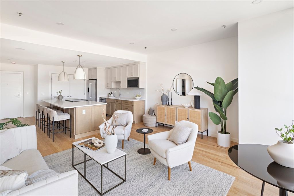 Interior, Kitchen, Living room, Pendant Lights, Recessed Lighting, Stainless Steel Appliances, Wood Texture Flooring