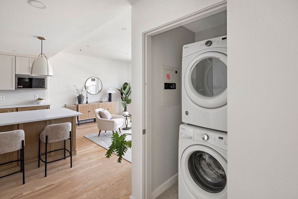 Interior, Pendant Lights, Recessed Lighting, Utility Closets, Washer, Wood Texture Flooring