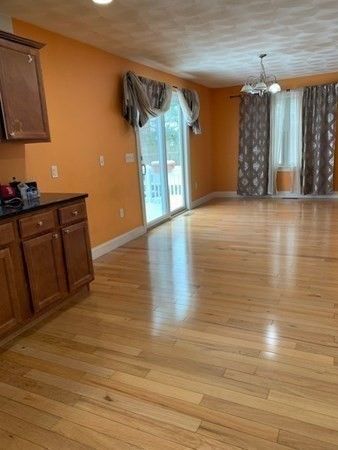 Chandelier, Empty room, Interior, Recessed Lighting, Wood Texture Flooring