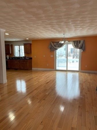 Chandelier, Empty room, Interior, Recessed Lighting, Wood Texture Flooring