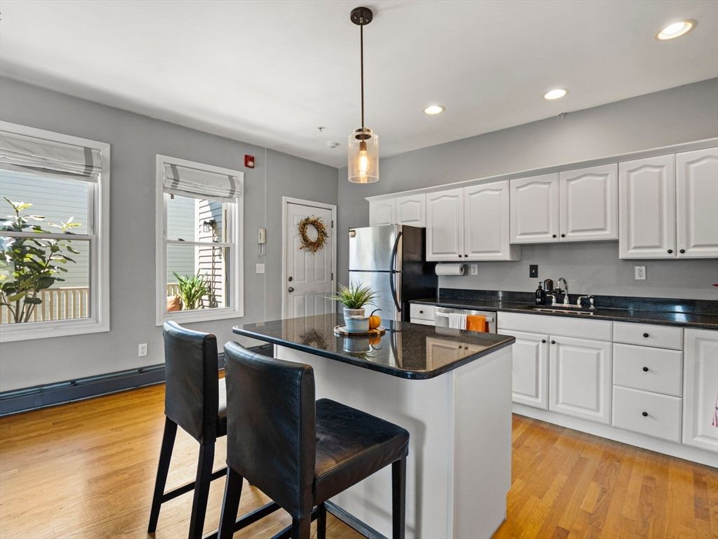 Interior, Kitchen, Pendant Lights, Recessed Lighting, Wood Texture Flooring