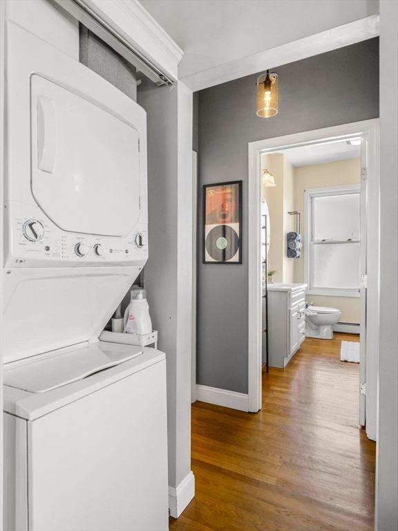 Bathroom, Interior, Utility Closets, Washer, Wood Texture Flooring